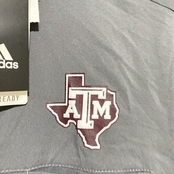 Texas A&M Adidas Aeroready Tech Polo Grey Short Sleeves Size Small 3/4 Zip Up - Picture 5 of 8